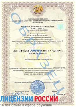 Образец сертификата соответствия аудитора №ST.RU.EXP.00006191-3 Узловая Сертификат ISO 50001
